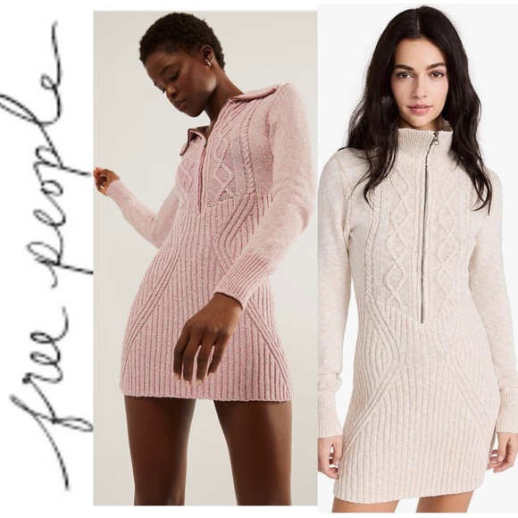 Free People Dresses & Skirts - NEW Free People Mont Blanc Mini Sweater Dress M Dusty Pink